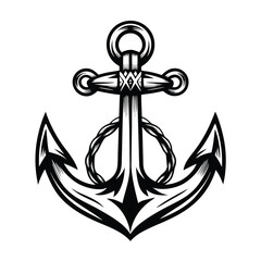 Bold Nautical Anchor Black and White, Ropes Around the Shank, Marine Symbol Design