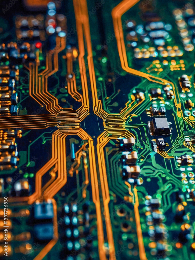 Poster electronic circuit tech background with connectivity.