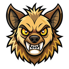Cartoon Hyena Head with Angry Expression, Sharp Teeth, Golden Eyes, and Brown Fur