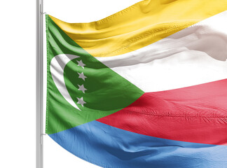 Comoros national flag waving on white background. Flag waving with clipping path easily cutout. Comoros national flag for independence day.