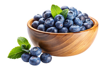 Blueberry and wooden bowl on a transparent background