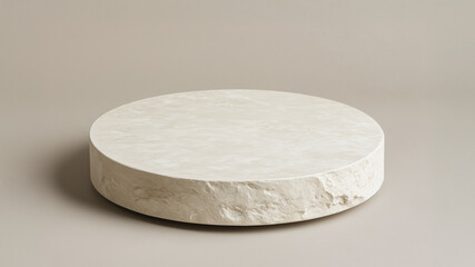 simple beige background with round stone platform for product display, creating minimalist and elegant setting. texture of stone adds natural touch