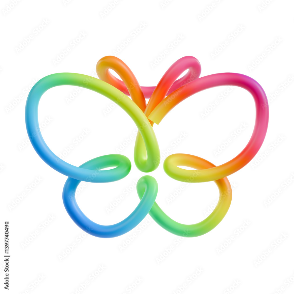 Poster colorful abstract 3d butterfly shape with rainbow gradient lines isolated on white. vector design el