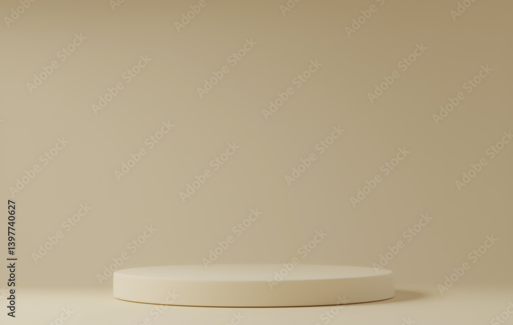 Poster simple beige background with round platform is ideal for product display, creating minimalist and el