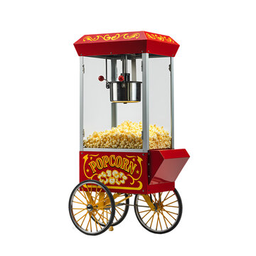 Popcorn Machine Red Retro Concession Cart on transparent background