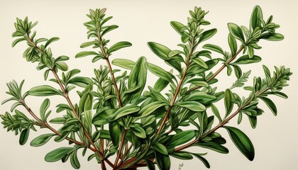 Fototapeta premium Illustration captures the essence of fresh herbs with rich greenery and detailed leaf structure.
