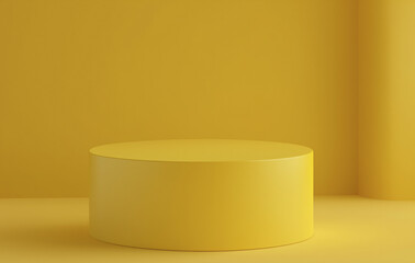 simple yellow podium set against matching yellow background creates vibrant and minimalist scene, perfect for product display or artistic presentations