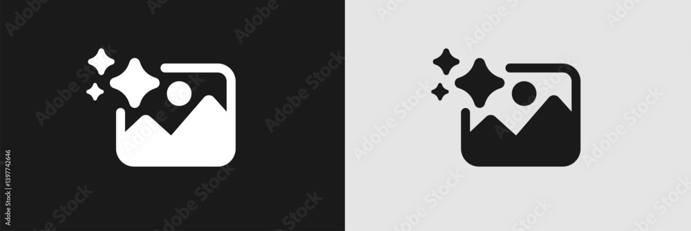 Poster artificial intelligence image icon with sparkles, useful for apps and digital interfaces.
