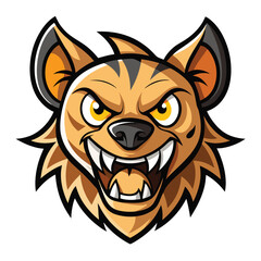 Cartoonish Hyena Head with Sharp Teeth, Yellow Eyes, and Brown and Black Stripes