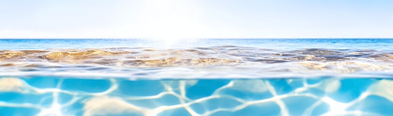 Fototapeta premium Beautiful Seascape with Calm Blue Ocean and Sunshine Reflecting on the Water Surface