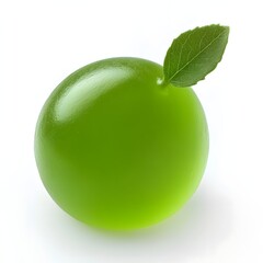 Fresh Green Fruit with Leaf on White Background Isolated in Minimalist Style