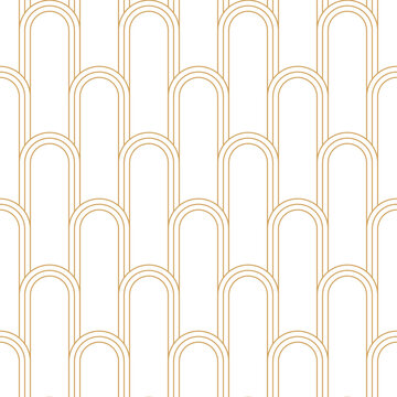 Fototapeta Seamless gold arc pattern with striped lines, art deco style repeats tile vector illustration.