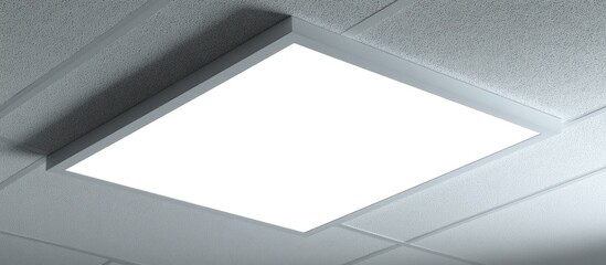 An overhead fluorescent light fixture installed into a drop ceiling panel