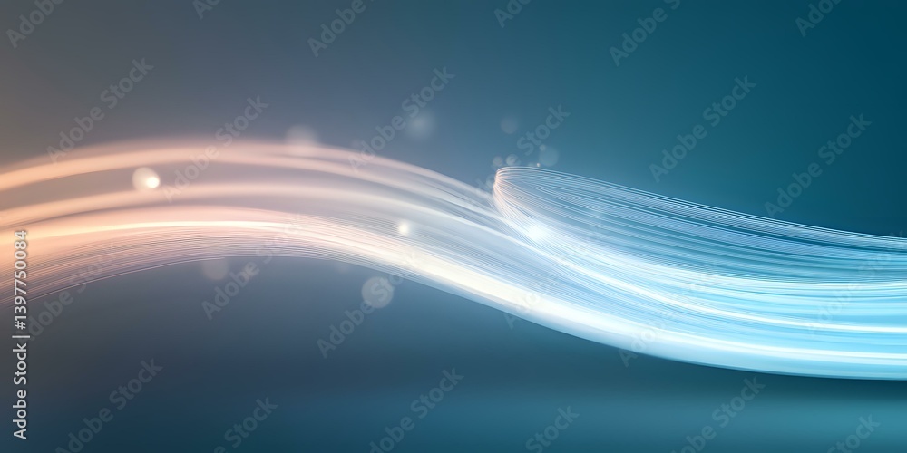 Poster abstract flowing light streams with glowing particles against dark teal background create dynamic mo