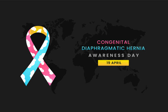 Congenital Diaphragmatic Hernia awareness with Day, light Grey background design with Yellow, Blue, Pink color based silk ribbon