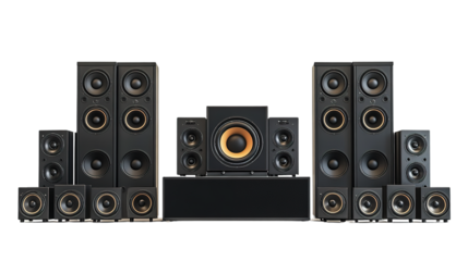 Audio setup installation home music equipment modern living room wide angle sound quality enhancement