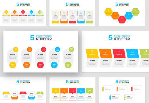 5 Steps Progress Infographic Stripped Page Layout
