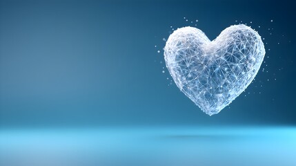 3D Illustration 3D heart shape made of lines and dots on a blue background. Brand value trust emotion concept.