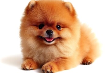 Obraz premium A small fluffy puppy is smiling with a happy pink tongue
