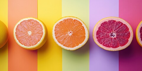 Fresh fruit photography, styled in flat lay composition, vibrant colors