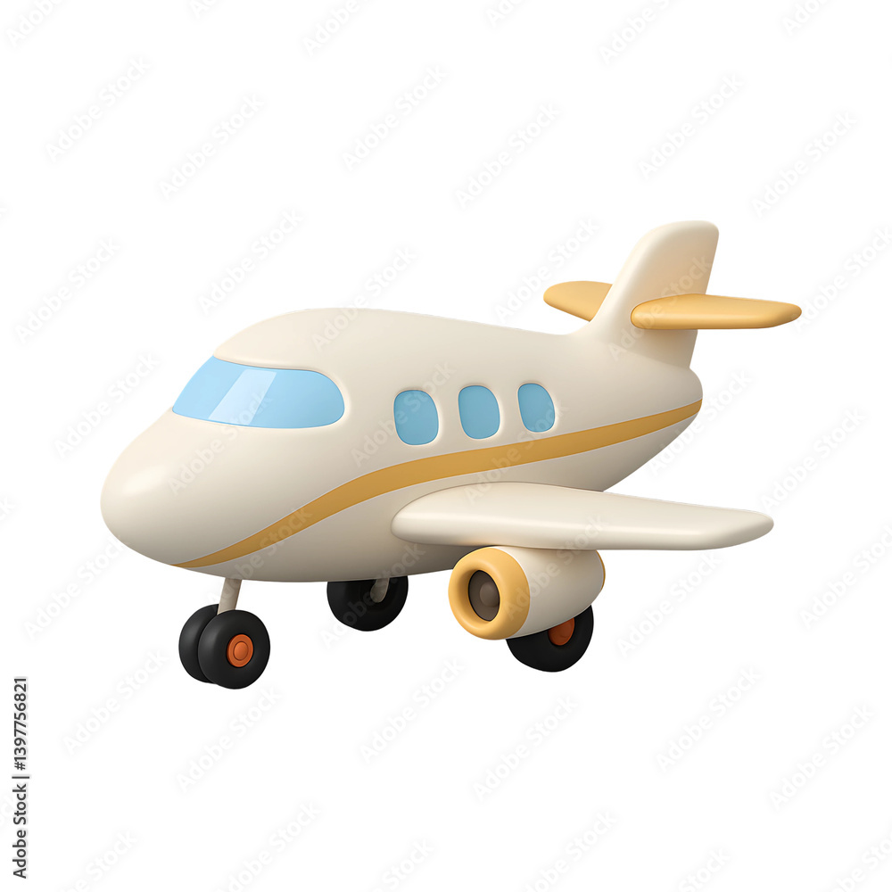 Poster stylized 3d airplane icon with transparent background suitable for various graphic design applicatio