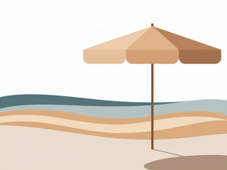 Obraz premium Minimalist beach scene with umbrella and abstract waves