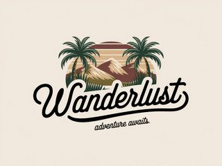 Obraz premium Wanderlust adventure awaits: vintage desert landscape with mountains and palm trees