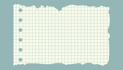 Realistic torn graph paper on a green background. Squared notebook page with a geometric design, perfect for school, notebooks, textures, and diaries.