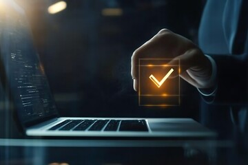 Checklist business performance monitoring concept, Business using tablet online survey filling out check digital form task, online survey question form, target marketing planning with quality control