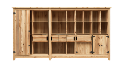 Crafted wooden cabinet showcase home interior furniture design cozy environment front view rustic aesthetic