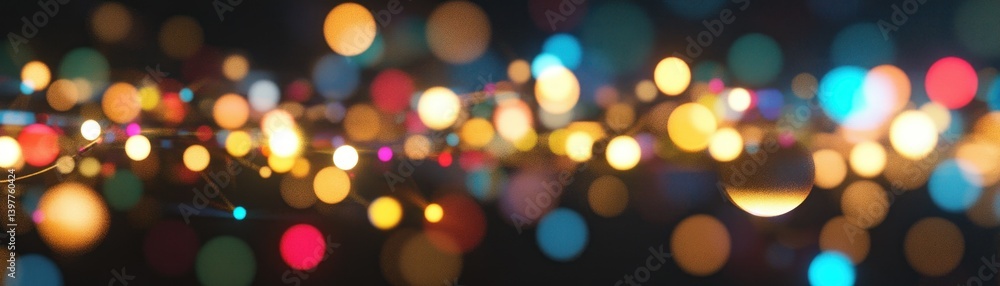 Poster colorful glowing orbs on a dark background create a bokeh effect