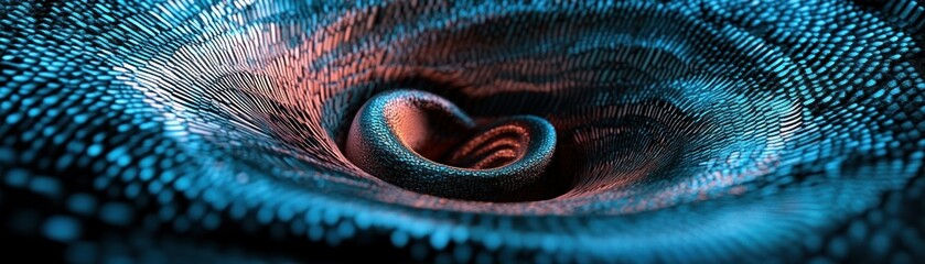 Abstract rendering displays a swirling spiral of glowing blue colors