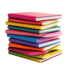 A vibrant stack of colorful notebooks, ready for new adventures and creative ideas, showcasing bright hues and a playful arrangement.