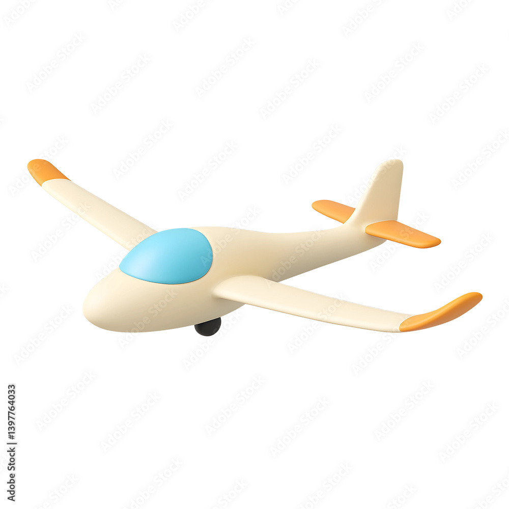 Poster 3d icon of a small airplane in a light color with a transparent background, perfect for digital desi