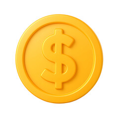 3D golden dollar symbol with transparent background for financial and economic design elements, suitable for icons and digital artwork