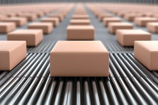 Boxes Conveyed On A Roller Conveyor System In A Factory