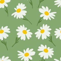 White daisies. Seamless pattern background ideal for wrapping paper, fabric, textile etc
