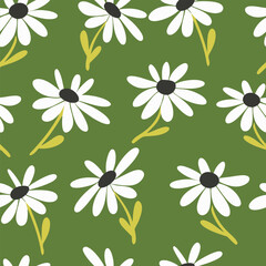White daisies Seamless pattern background ideal for wrapping paper, fabric, textile etc.