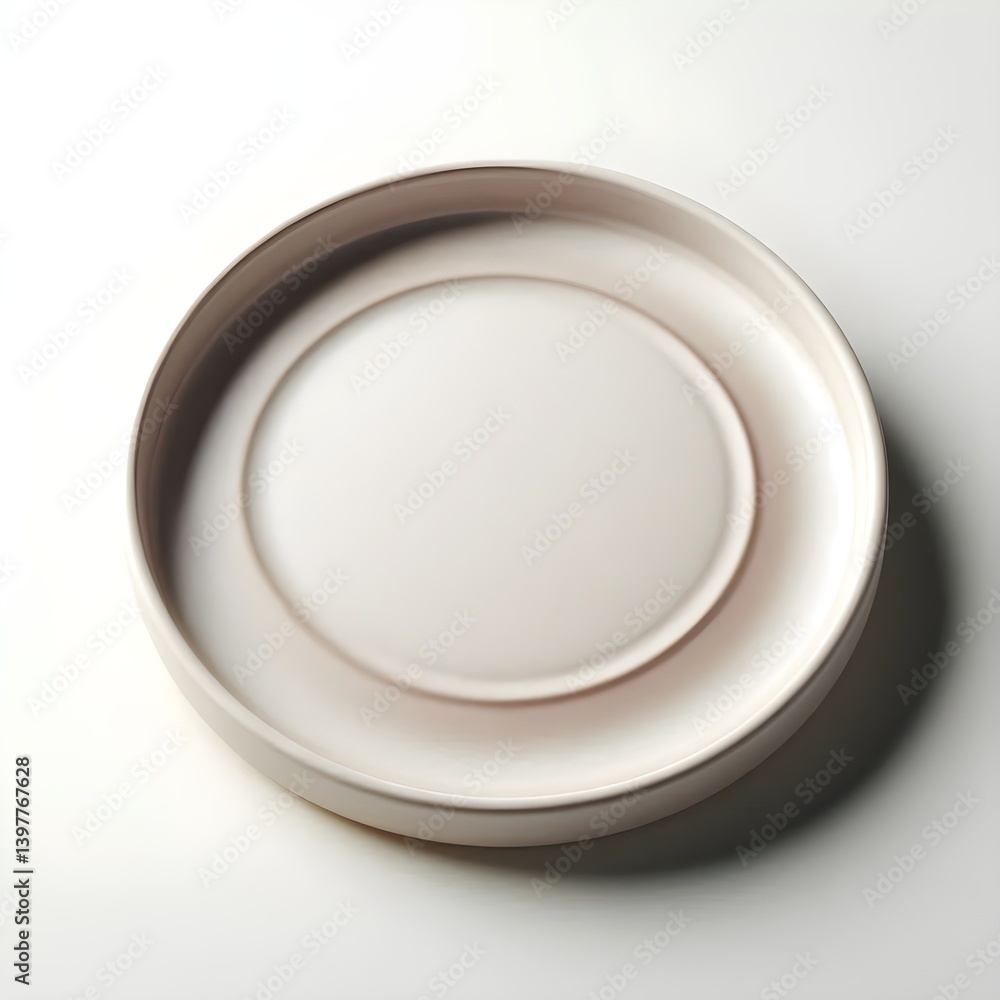 Poster minimalist ceramic dining plate set with round shape and smooth matte surface isolated on clean whit