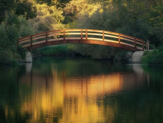 Fototapeta premium Modern bridge with symmetrical arches and twilight lighting with copy space below