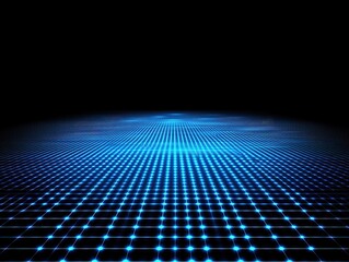 Blue grid background with glowing dots illustrating digital connections and data flow, symbolizing technology innovation. Ideal for web banners or posters