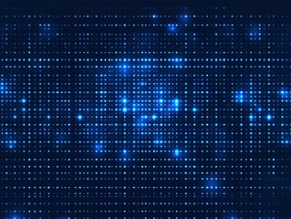 Blue grid background with glowing dots illustrating digital connections and data flow, symbolizing technology innovation. Ideal for web banners or posters