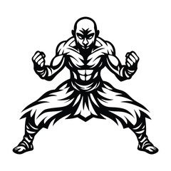 Karate Fighter Stance Monochrome Martial Arts Figure in Action, Isolated Athlete