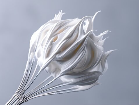 a whisk with stiffly beaten egg whites clinging to the wires