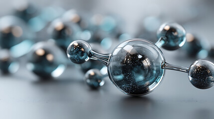 Floating molecule innovation futuristic skincare science glossy transparent design clean white background