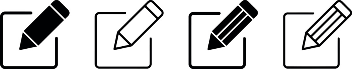 Edit Icon Set – Document, Text, Pencil, and Sign Up Icons – Vector Illustration