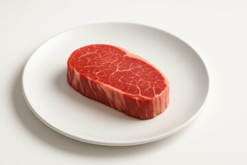 Minimalist Presentation of Raw Steak on Simple White Plate