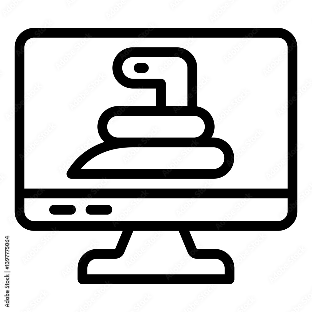 Aufkleber monitor screen and snake line icon, hacker attacks concept. vector graphics. display with worm virus