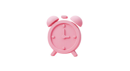 A cheerful pink alarm clock gently waking you to a brand new day, a sweet 3D rendered design against a bright white background.