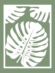 Monstera leaf silhouette. Laser cut template. Wall art vector illustration.
